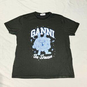 GANNI Dream Bunny T-Shirt The Dreamer Tee Graphic Black Pre-owned